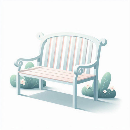 Wooden bench with flowers on the white background. Vector illustration.のイラスト素材