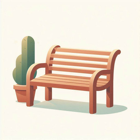 Wooden bench with cactus. Vector illustration in retro style.のイラスト素材