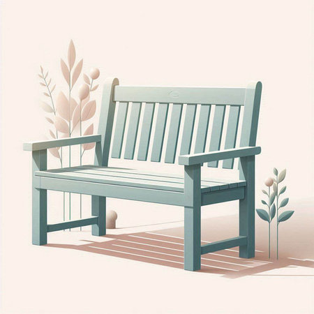 Wooden bench in the garden. 3d render. Vector illustration.のイラスト素材