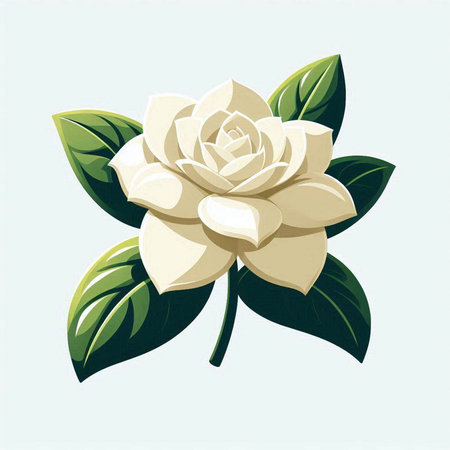 White camellia flower isolated on white background. Vector illustration.のイラスト素材