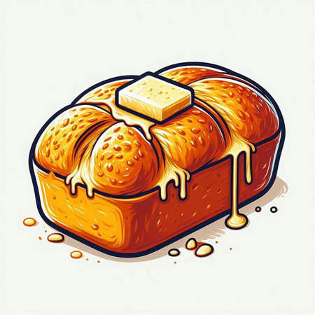 Illustration of a loaf of bread with honey on a white backgroundのイラスト素材
