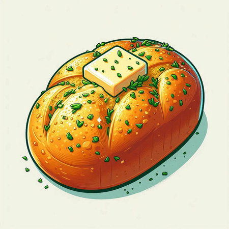 Illustration of a fresh baked bread with butter on a white backgroundのイラスト素材