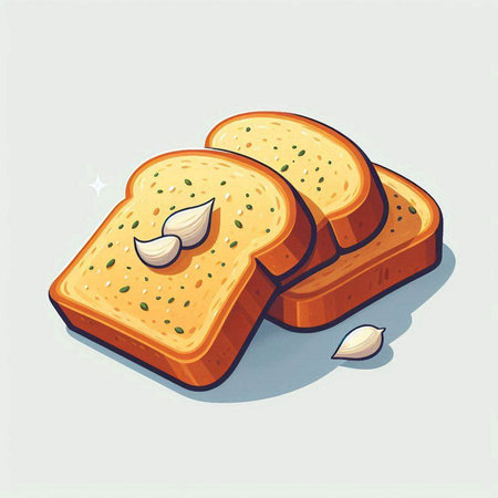 Illustration of a slice of bread with garlic on a white backgroundのイラスト素材