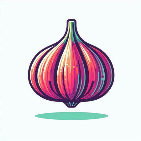 Illustration of a whole and half fresh purple onion on white backgroundのイラスト素材