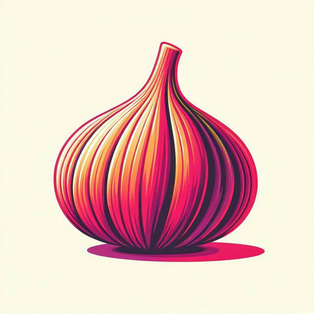 Illustration of a whole fresh red garlic on a white background.のイラスト素材