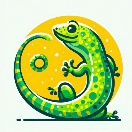Vector illustration of a green lizard in the form of a circle.のイラスト素材