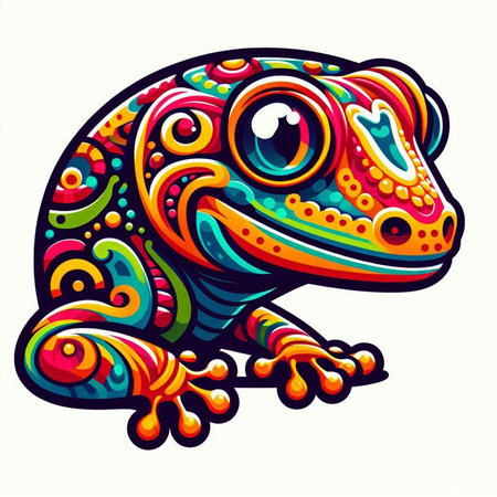 Vector illustration of colorful chameleon isolated on a white background.のイラスト素材
