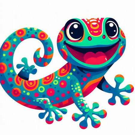 Vector illustration of a cute colorful lizard isolated on a white background.のイラスト素材