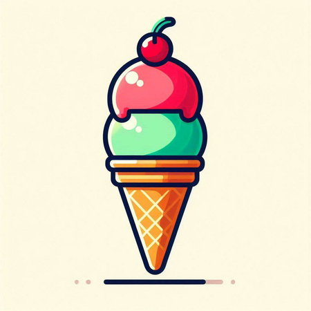 Ice cream in a waffle cone. Vector illustration in flat style.のイラスト素材