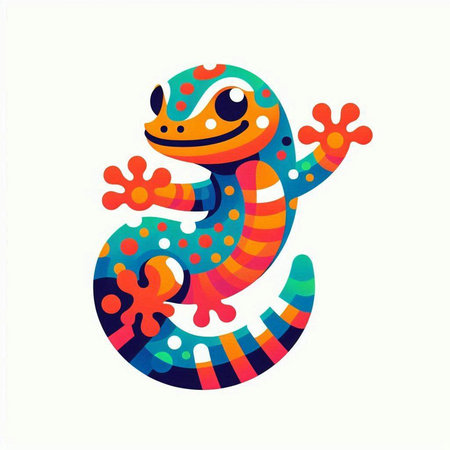 Cute colorful lizard isolated on white background. Cartoon style vector illustration.のイラスト素材