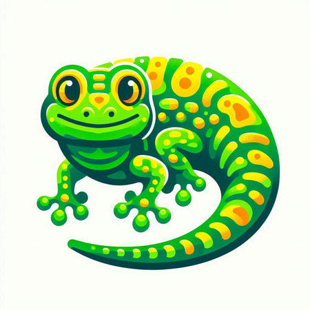 Green chameleon isolated on a white background. Vector illustration.のイラスト素材