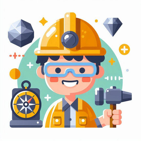 Cartoon construction worker with tools. Vector illustration in a flat styleのイラスト素材
