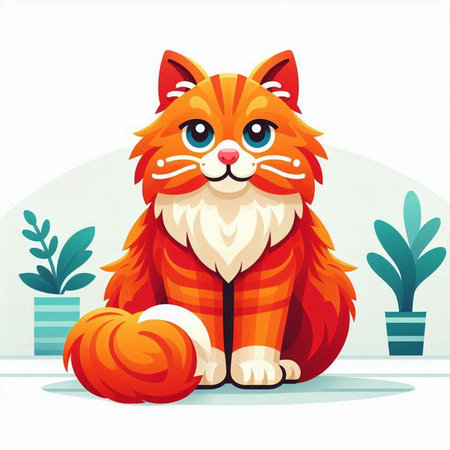 Cute red cat sitting on the floor. Vector illustration in cartoon style.のイラスト素材