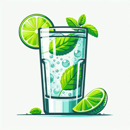 Glass of mojito with lime and mint. Vector illustration.のイラスト素材