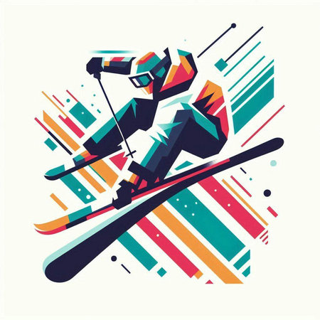 Skiing man in sportswear and helmet. Vector illustration.のイラスト素材