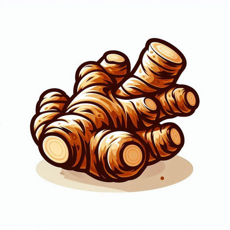 Ginger root isolated on white background. Hand drawn vector illustration.のイラスト素材