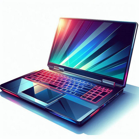 Laptop with blue and red light on a white background. Vector illustration.のイラスト素材