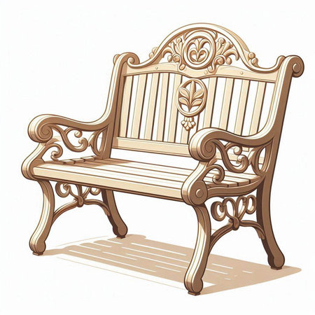 Illustration of a wooden bench in vintage style on a white backgroundのイラスト素材