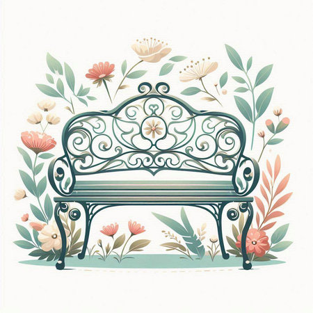 Vintage baroque bench with floral ornament. Vector illustration.のイラスト素材