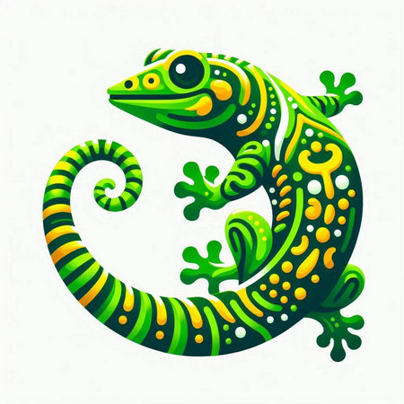 Lizard with green pattern on a white background. Vector illustration.のイラスト素材
