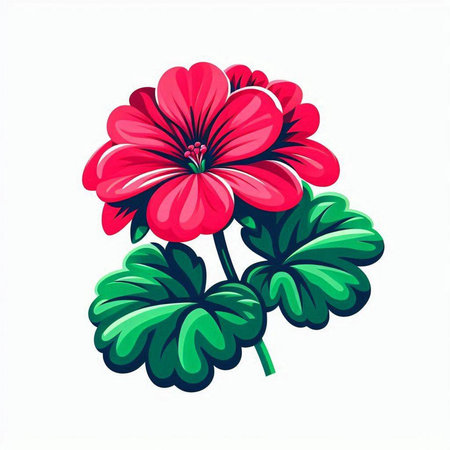Red geranium isolated on white background. Hand drawn vector illustration.のイラスト素材