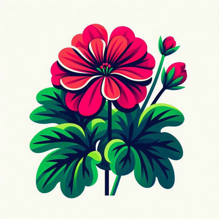 Flower with green leaves and red petals. Vector illustration.のイラスト素材