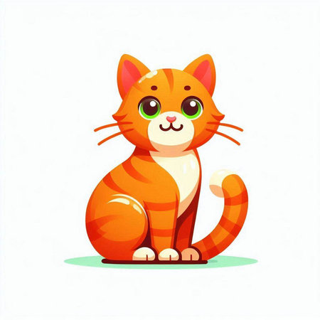 Cute cartoon red cat sitting on the ground. Vector illustration.のイラスト素材
