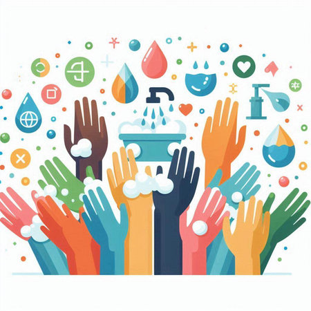 Hands washing with soap and water. Hygiene concept. Vector illustrationのイラスト素材