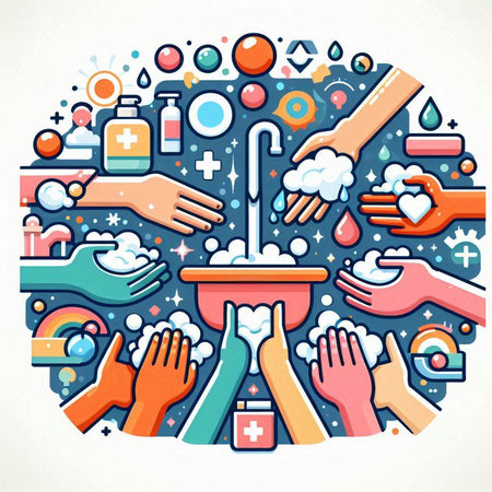 Hand washing and cleaning concept. Vector illustration in line art style.のイラスト素材