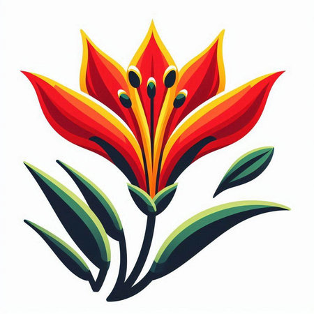 Illustration of an orange flower with green leaves on a white backgroundのイラスト素材