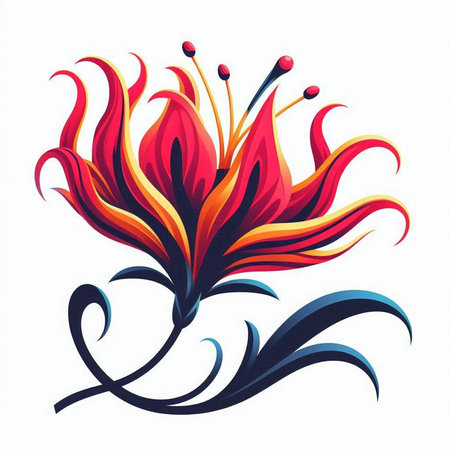 Red and yellow lily isolated on white background. Vector illustration.のイラスト素材