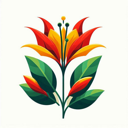 Illustration of a red and orange tropical flower on a white backgroundのイラスト素材