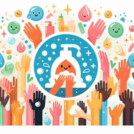 Washing hands with soap. Hygiene concept. Vector illustration.のイラスト素材