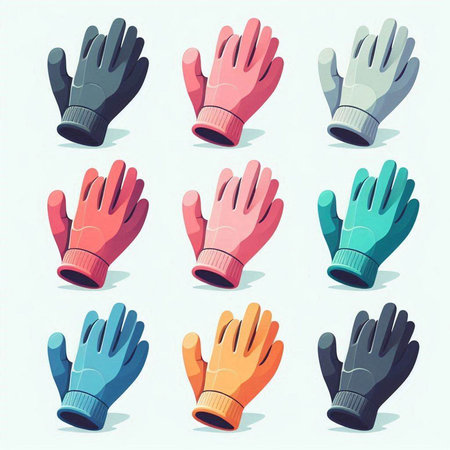 Set of colored gloves on a white background. Vector illustration in flat style.のイラスト素材