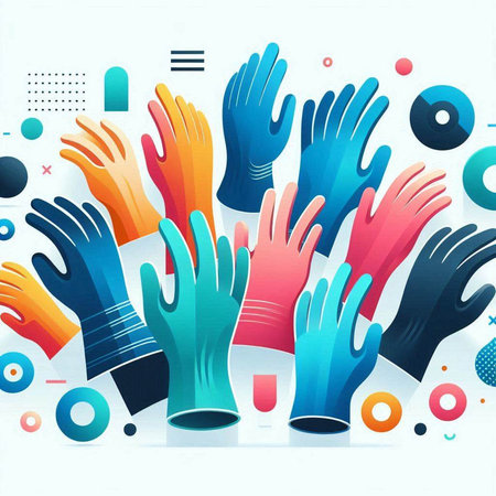 Hands of different colors and shapes on white background. Vector illustration.のイラスト素材
