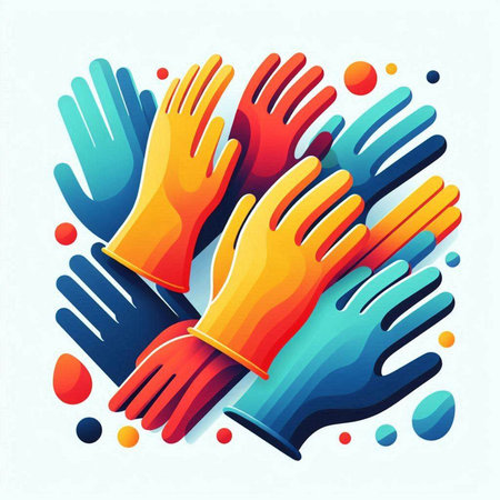Colorful hands of different colors on a white background. Vector illustrationのイラスト素材