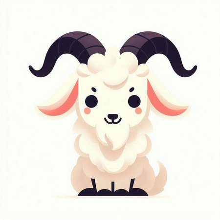 Cute cartoon sheep with horns on white background. Vector illustration.のイラスト素材