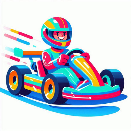Cartoon karting boy on a white background. Vector illustrationのイラスト素材