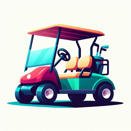 Golf cart isolated on white background. Vector illustration in cartoon style.のイラスト素材