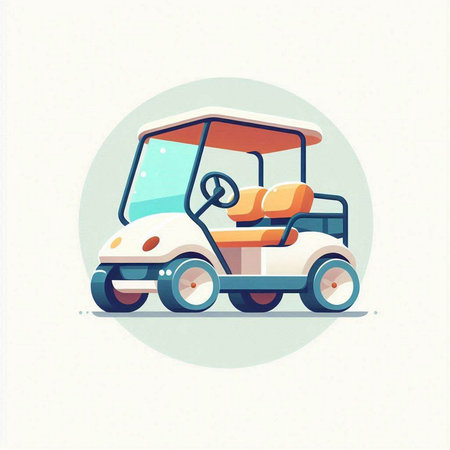 Golf cart. Vector illustration in flat style. Round icon.のイラスト素材
