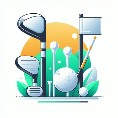 Golf club and ball on a white background. Vector illustration.のイラスト素材
