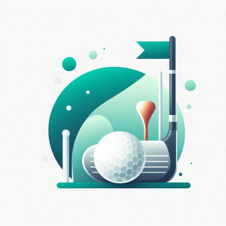 Golf club and ball on a green background. Vector illustration.のイラスト素材