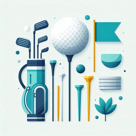 Golf equipment and golf club, vector illustration in flat style.のイラスト素材