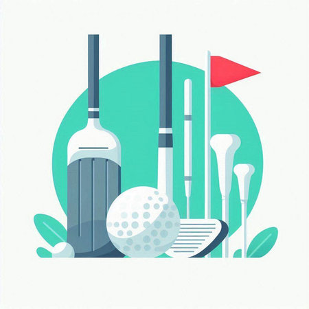 Golf club and golf ball. Vector illustration in flat style.のイラスト素材