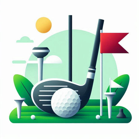 Golf club and ball on the golf course. Vector illustration.のイラスト素材