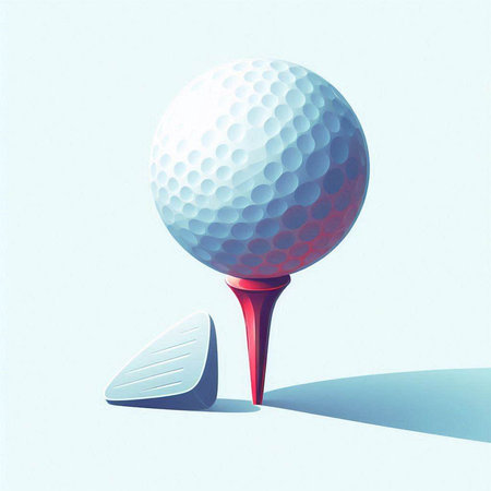 Golf ball and golf club on the tee. Vector illustration.のイラスト素材