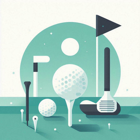 Golf club and ball on the green background, vector illustration.のイラスト素材