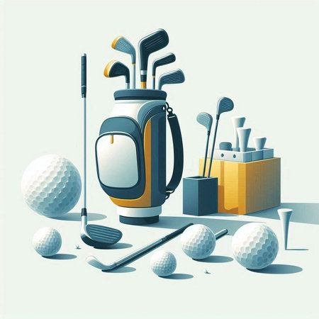 golf equipment and golf balls on a white background. vector illustrationのイラスト素材