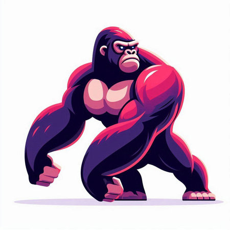 Vector illustration of strong gorilla in cartoon style. Isolated on white background.のイラスト素材