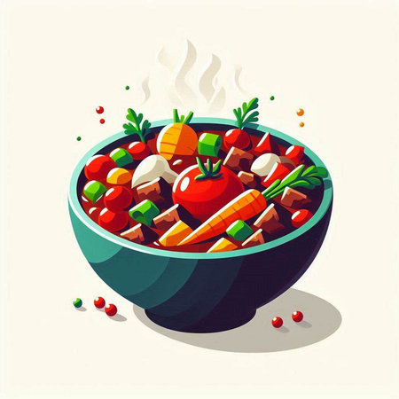 Vegetable stew in a bowl. Vegetarian food. Vector illustration.のイラスト素材